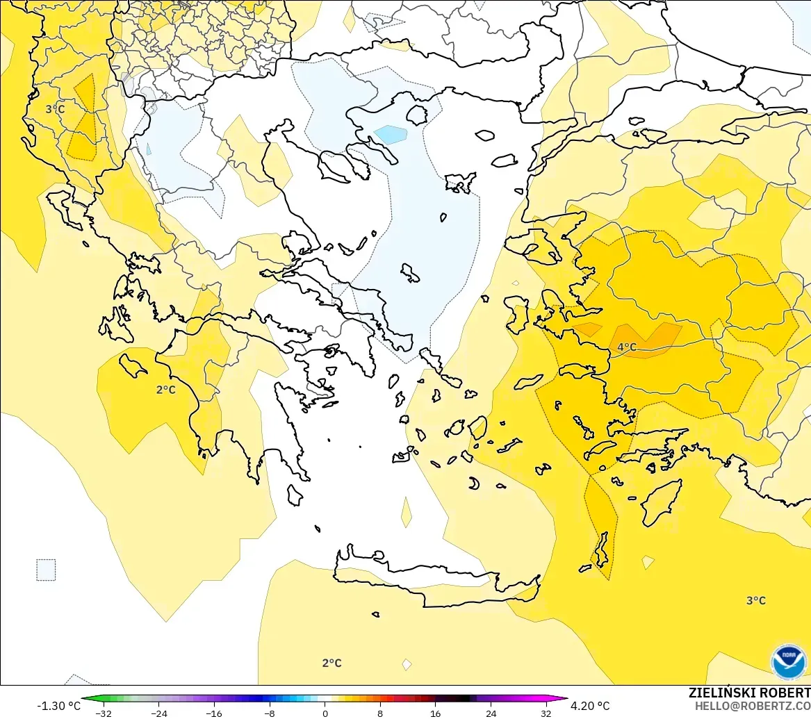 GFS model - Yunani, Anomali Suhu 850 hPa