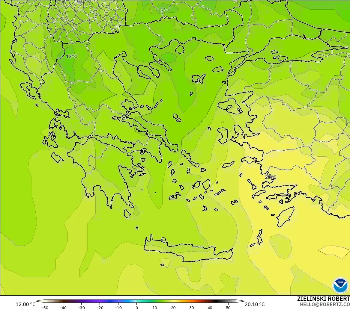 GFS model - Yunani, Suhu 850 hPa
