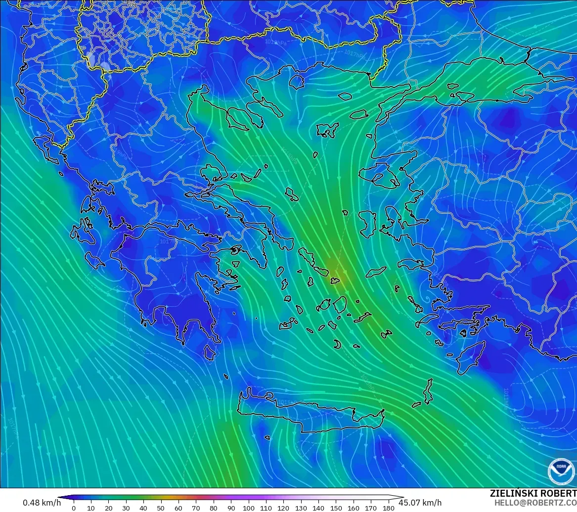 GFS model - Yunani, Angin 10 m