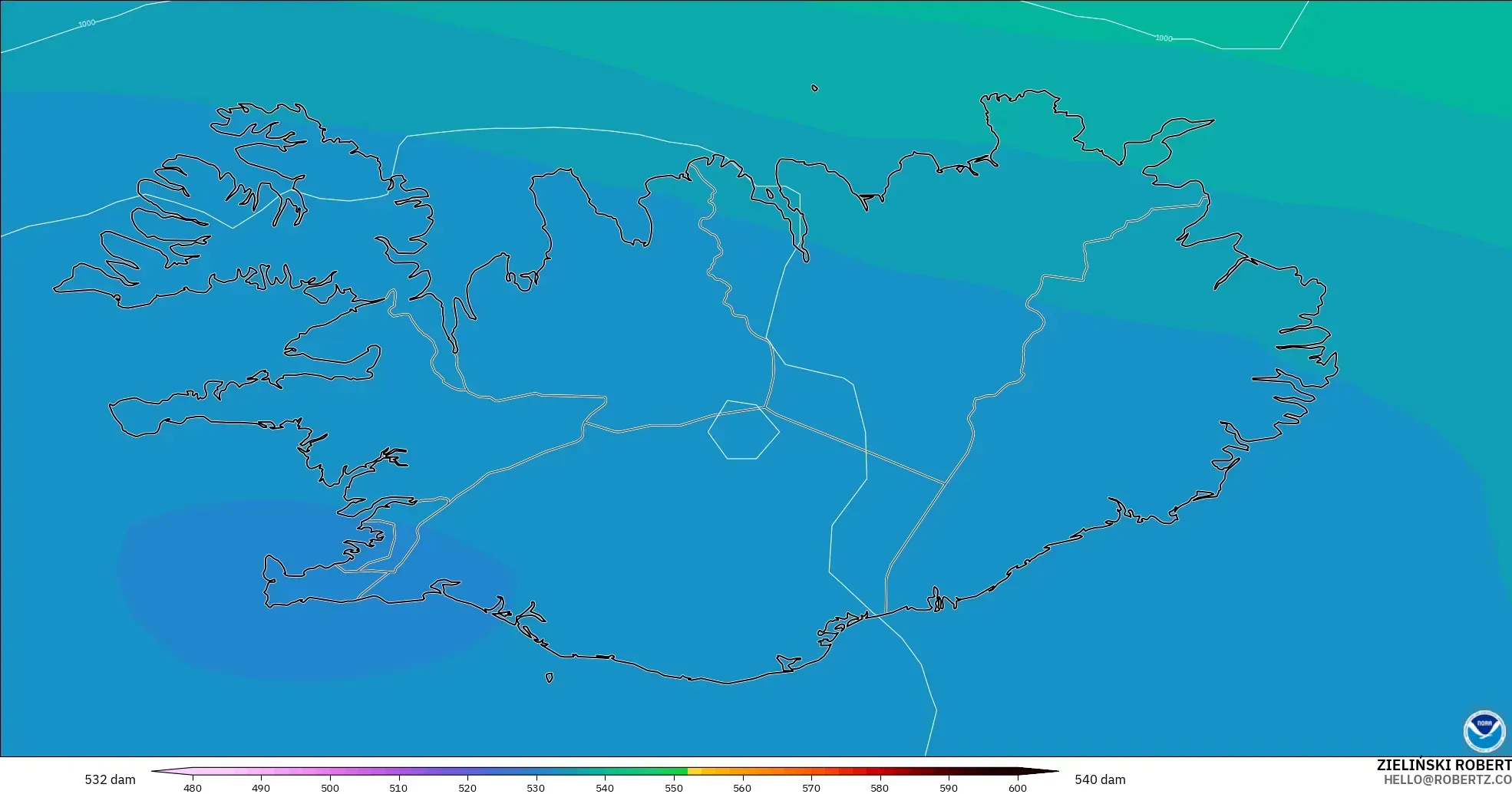 GFS model - Islandia, Ketinggian geopotensial pada 500 hPa