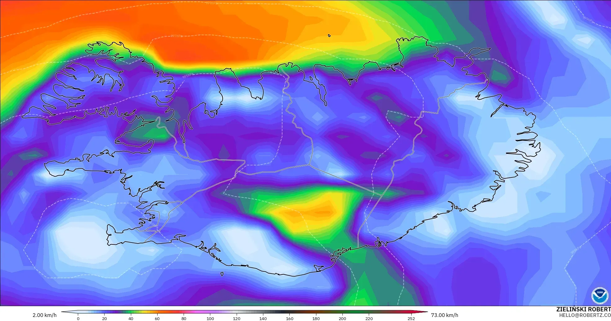 GFS modelo - Iceland, Wind Gusts Peak