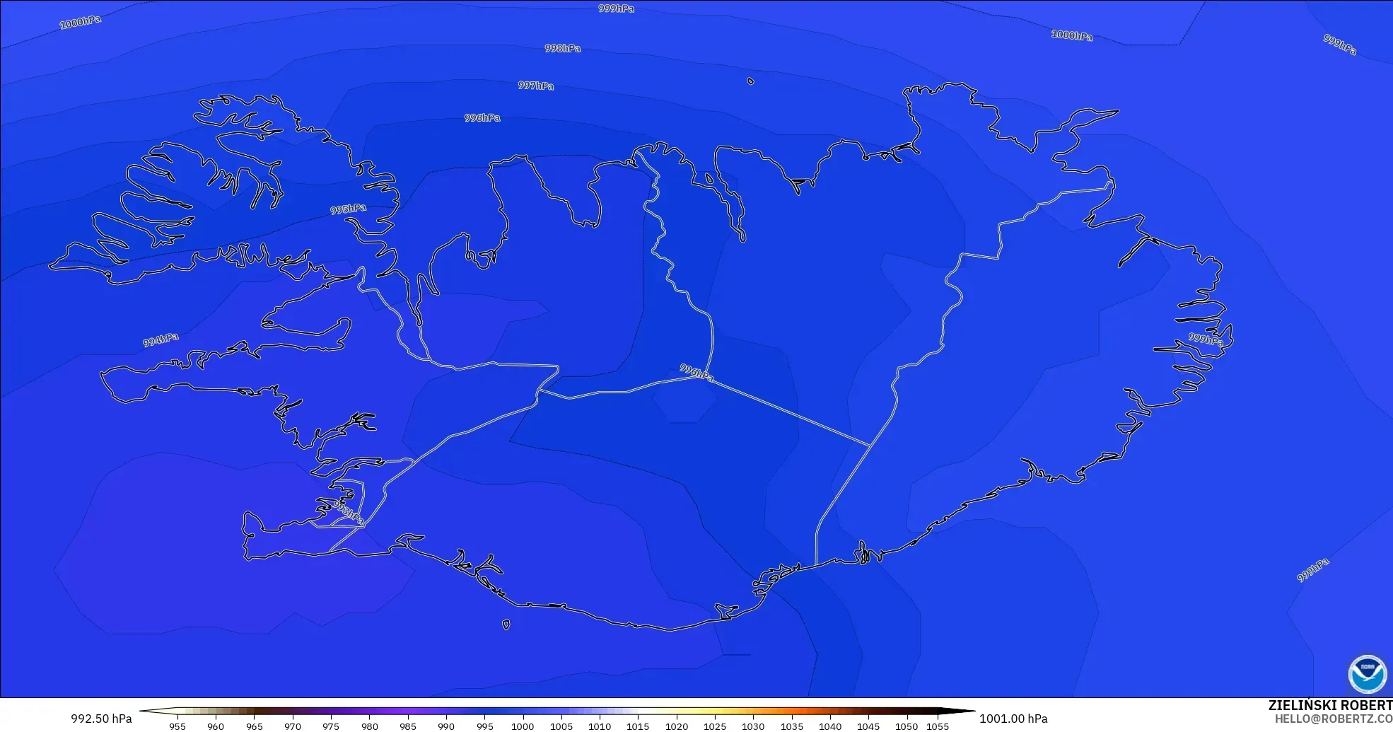 GFS model - Islandia, Tekanan