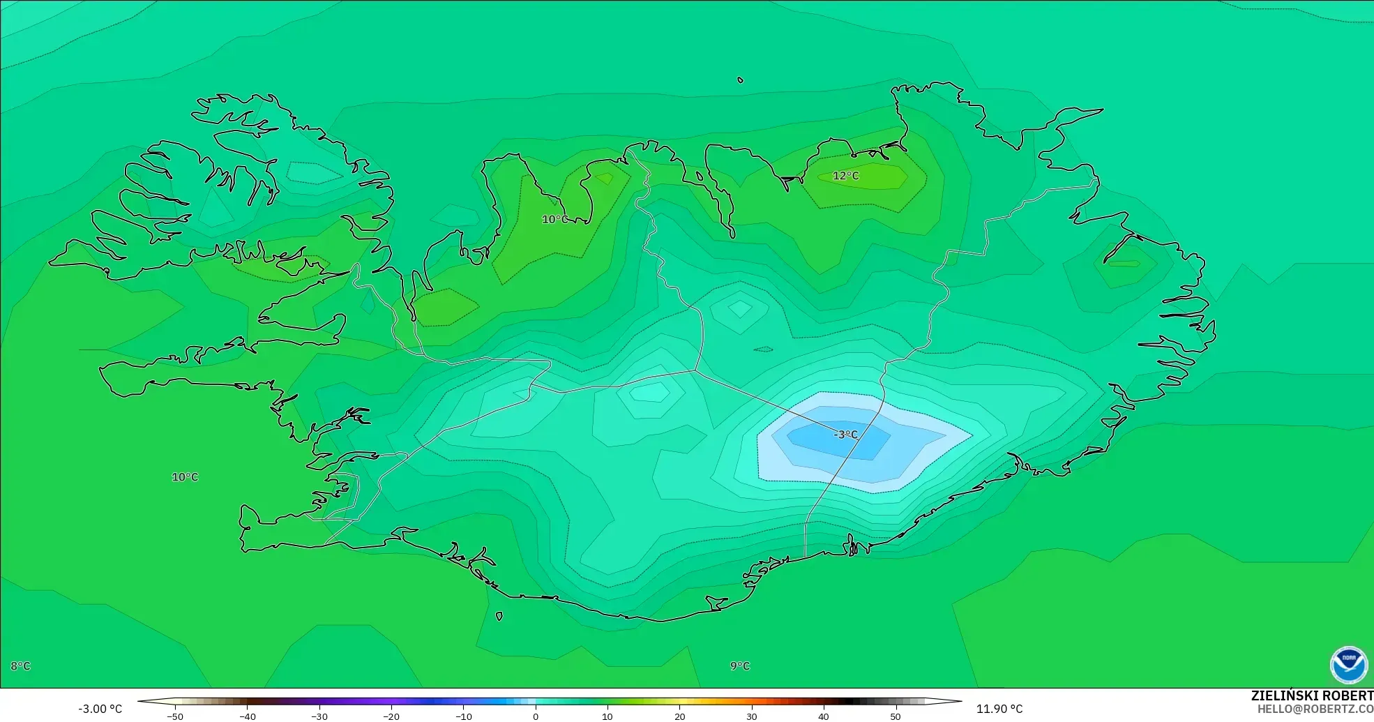 GFS model - Islandia, Suhu 2 m
