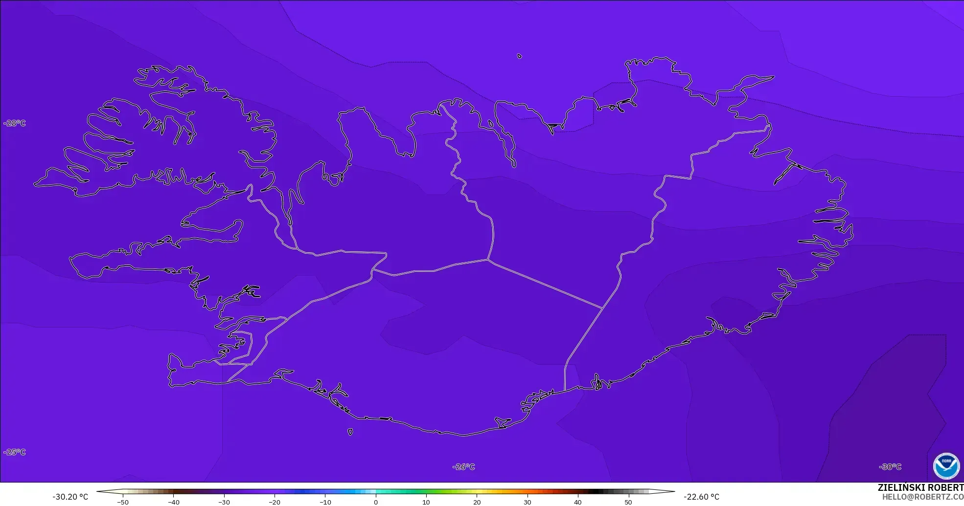 GFS model - Islandia, Suhu 500 hPa