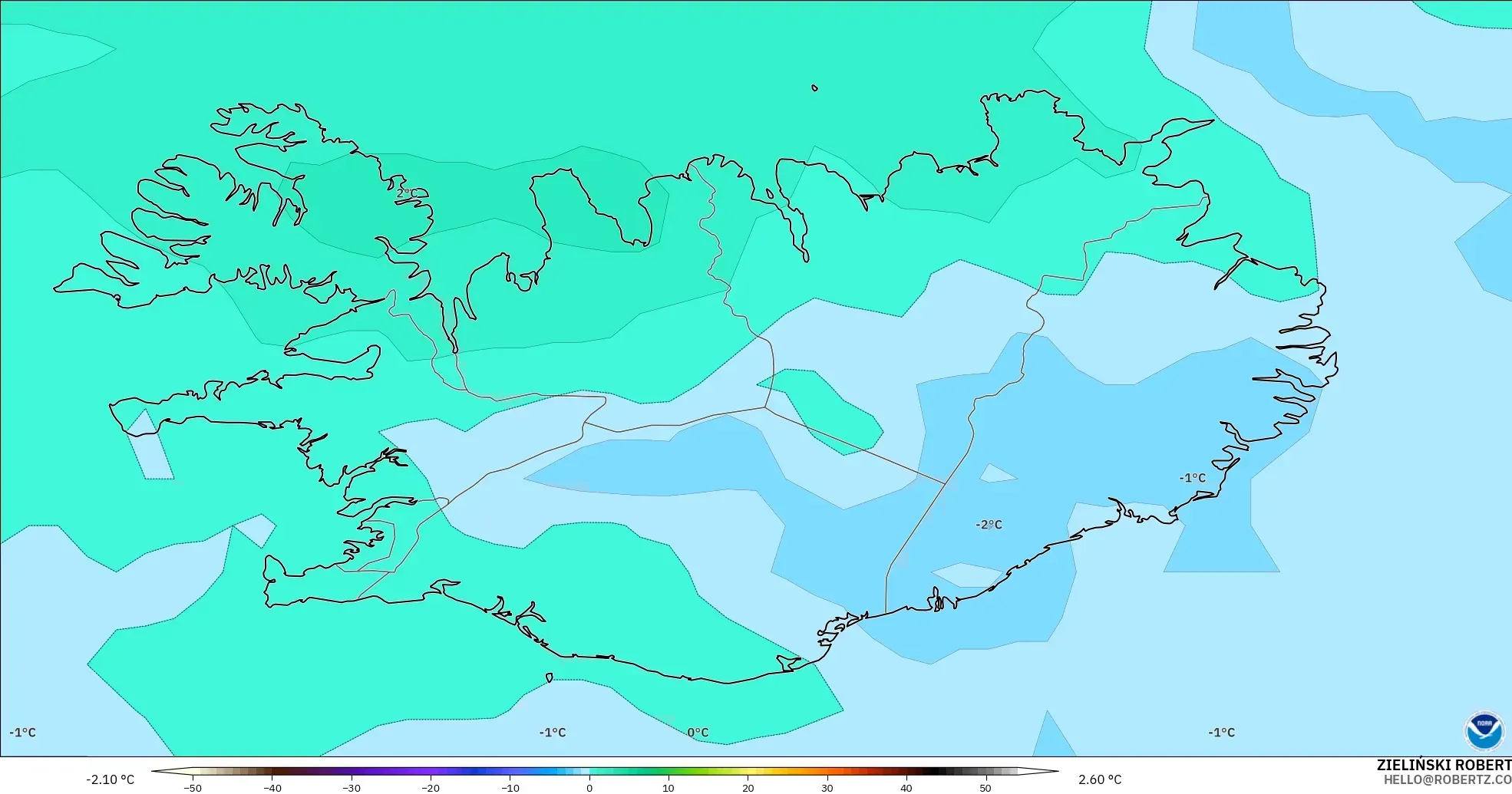 GFS model - Islandia, Suhu 850 hPa