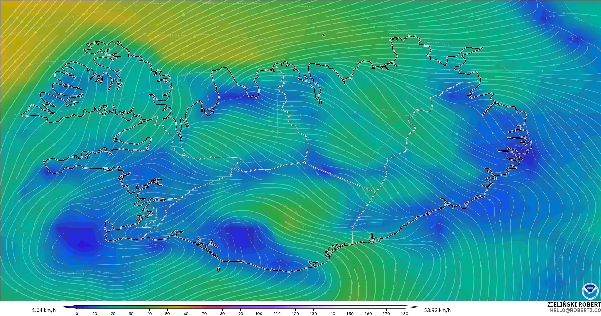 GFS model - Islandia, Angin 10 m
