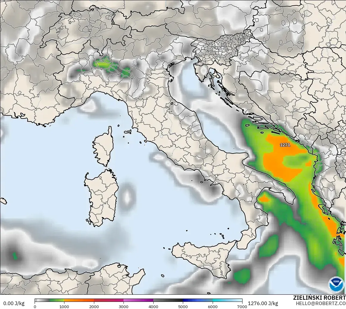 GFS model - Italia, CAPE