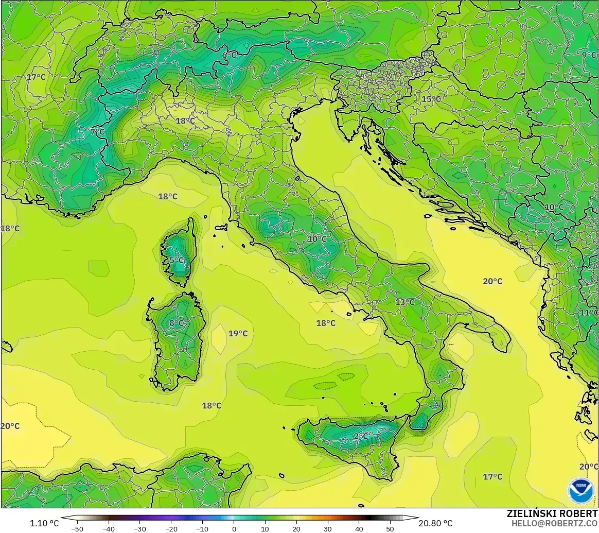 GFS modelo - Italy, Dewpoint at 2m