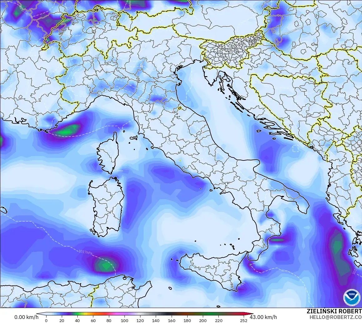 GFS model - Italia, Puncak Hembusan