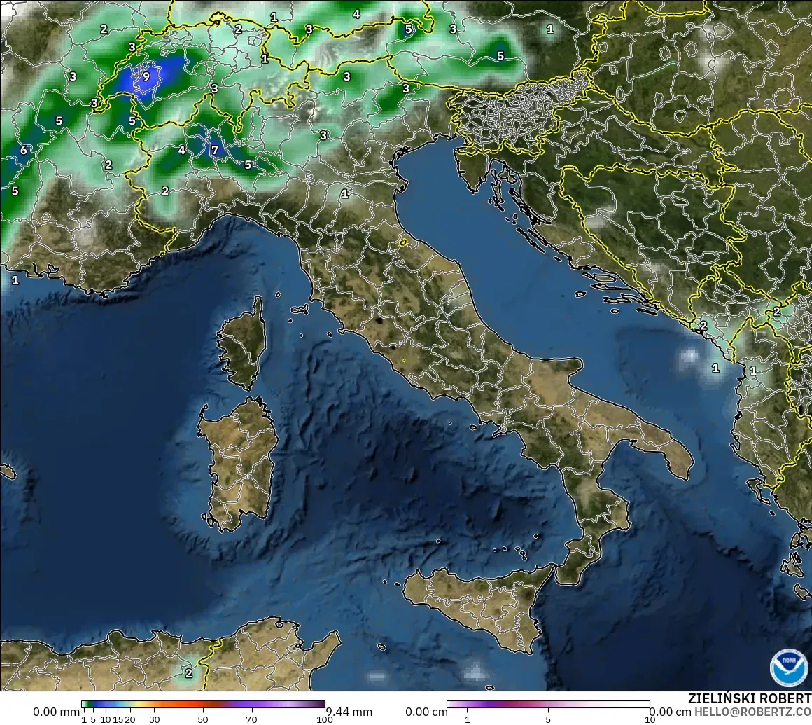 GFS modelo - Italy, Precipitation, Clouds, and Pressure