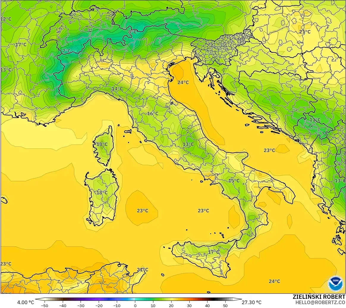 GFS modelo - Italy, Temperature at 2m