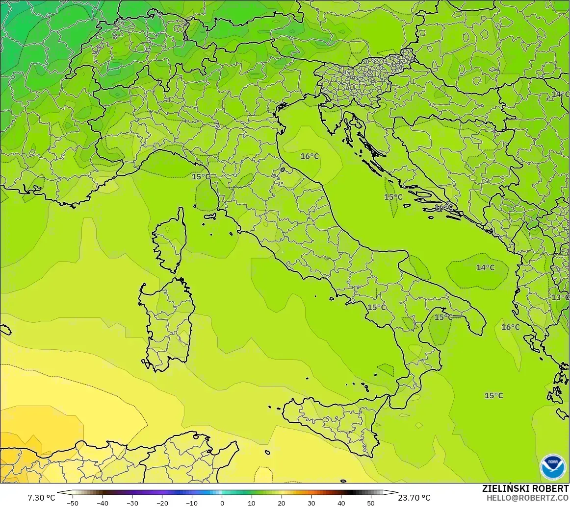 GFS modelo - Italy, Temperature at 850hPa