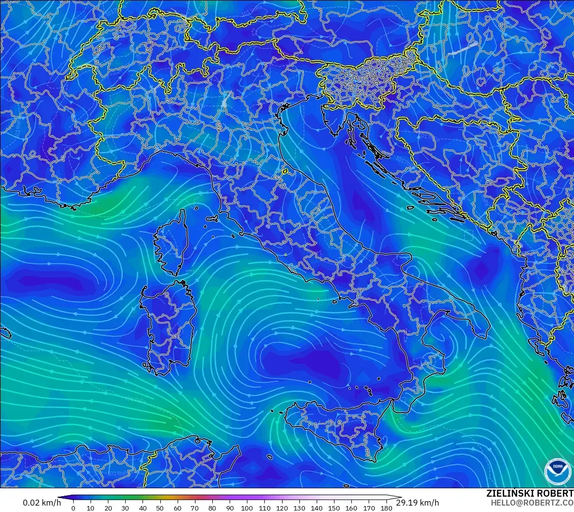 GFS modelo - Italy, Wind at 10m