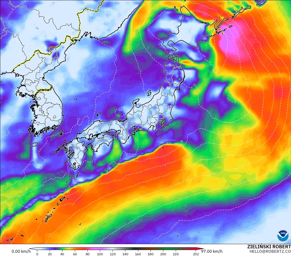 GFS model - Jepang, Hembusan Angin