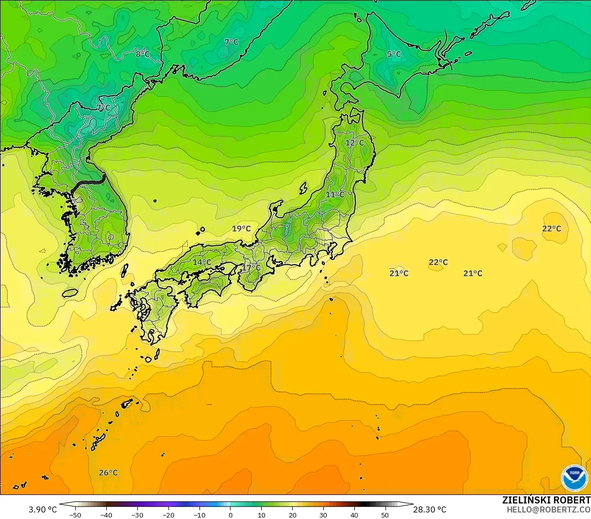 GFS model - Jepang, Suhu 2 m