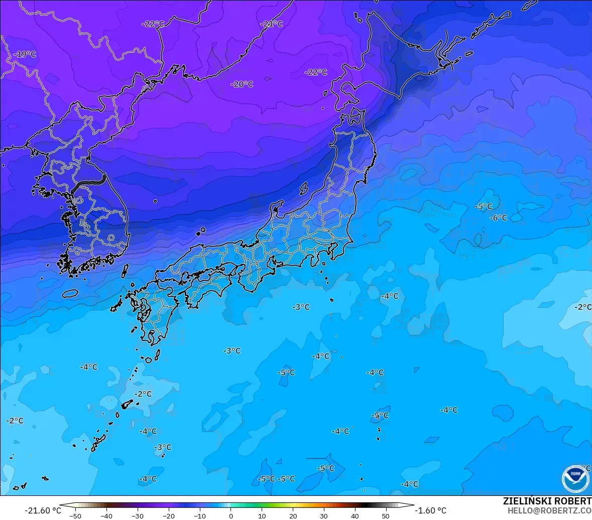 GFS model - Jepang, Suhu 500 hPa