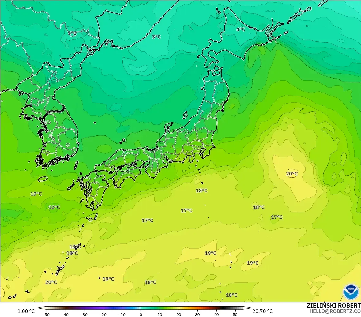 GFS model - Jepang, Suhu 850 hPa