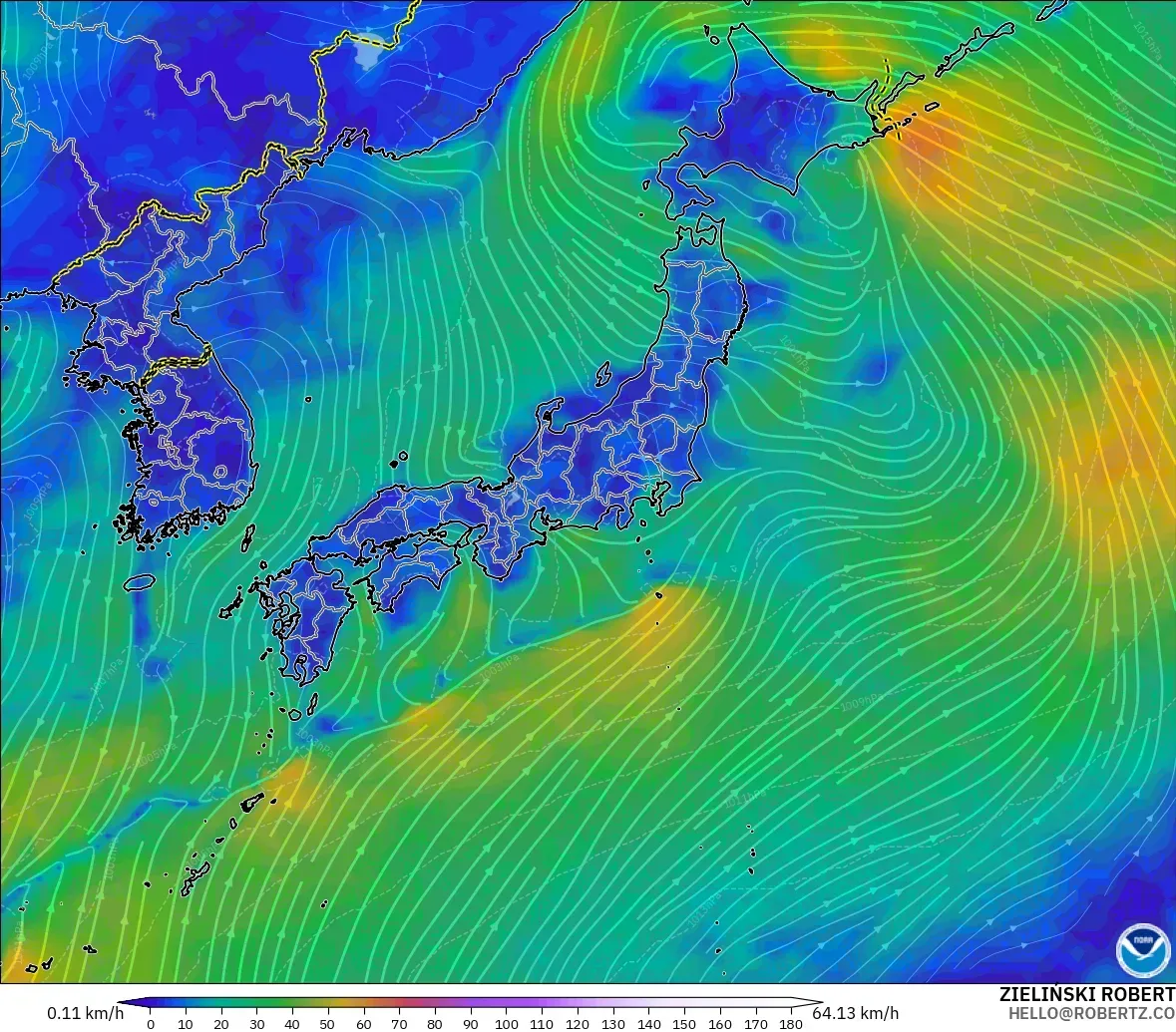 GFS modelo - Japan, Wind at 10m