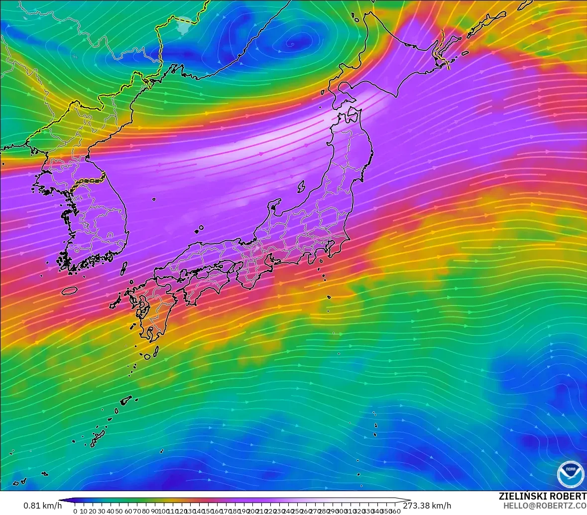 GFS modelo - Japan, Wind at 300hPa (jet stream)