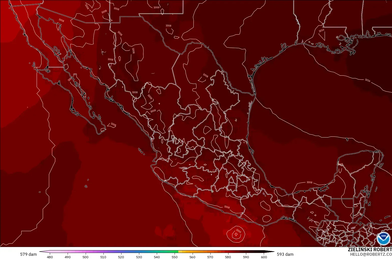 GFS model - Meksiko, Ketinggian geopotensial pada 500 hPa