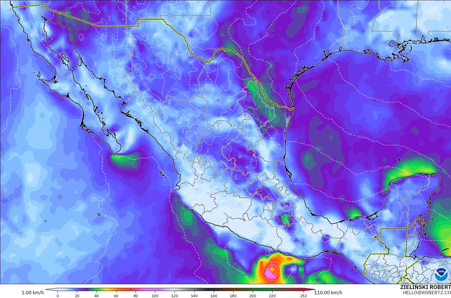 GFS modelo - Mexico, Wind Gusts