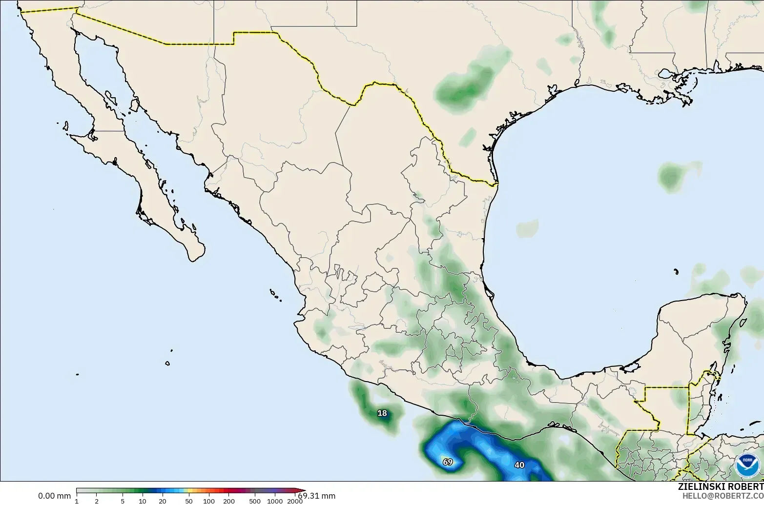 GFS model - Meksiko, Akumulasi Curah Hujan