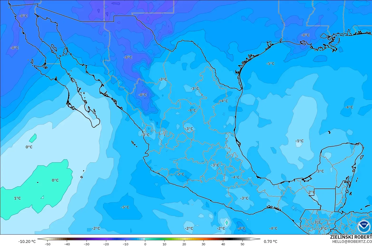 GFS model - Meksiko, Suhu 500 hPa