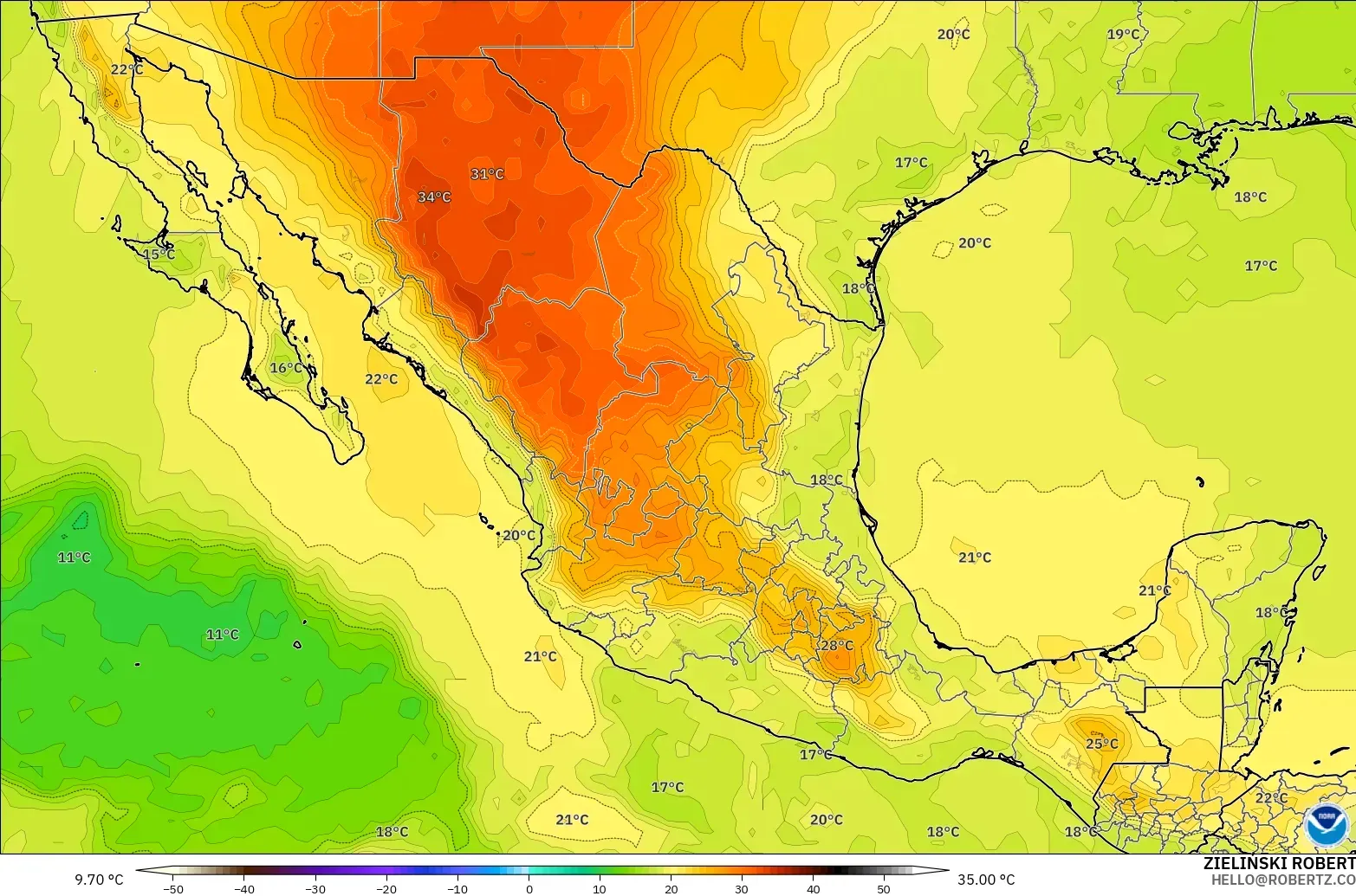 GFS model - Meksiko, Suhu 850 hPa