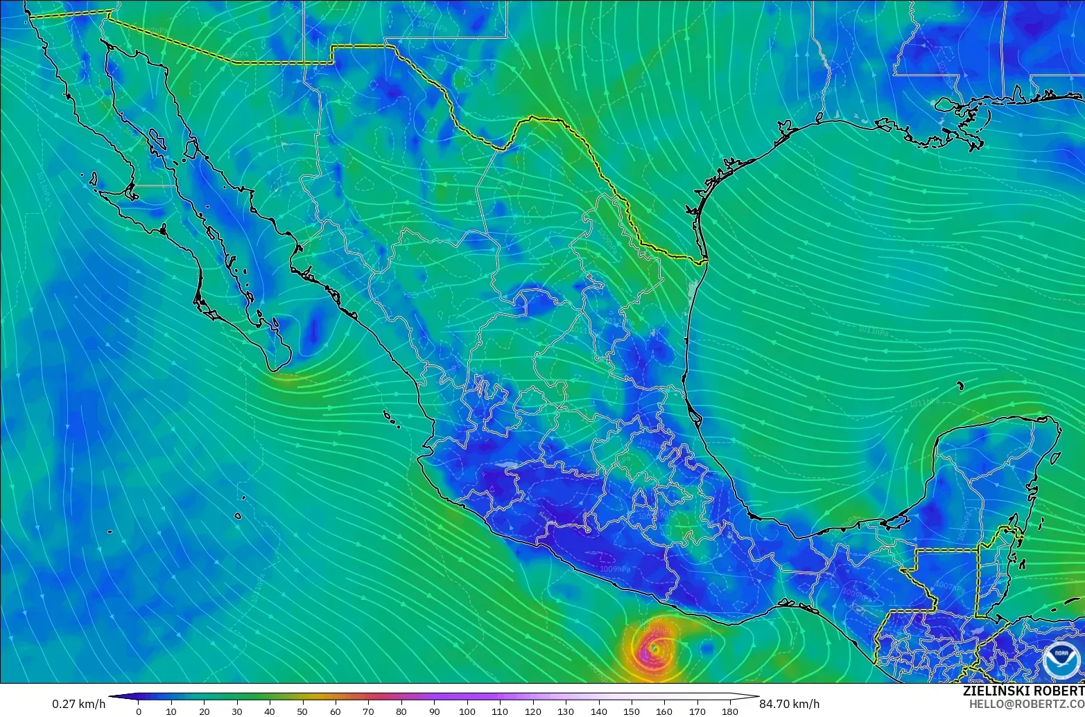 GFS model - Meksiko, Angin 10 m