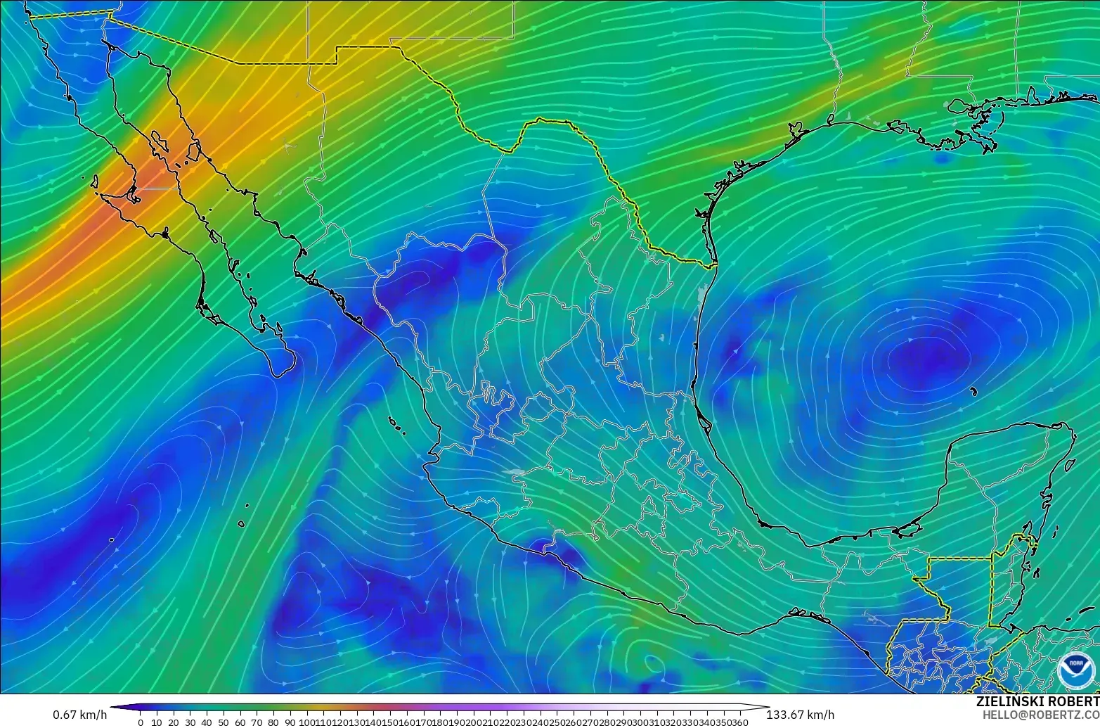 GFS modelo - Mexico, Wind at 300hPa (jet stream)