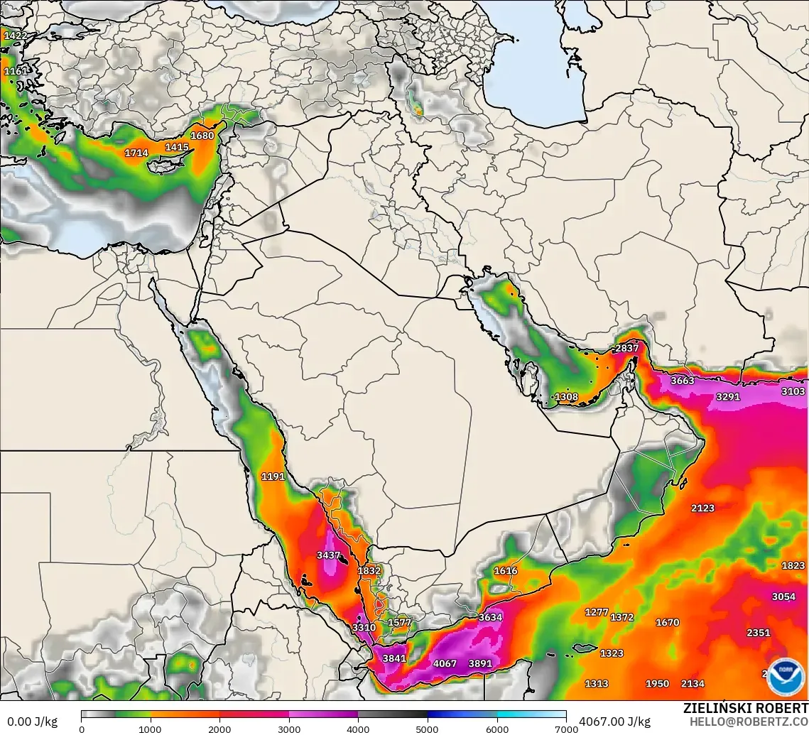GFS modelo - Middle East, CAPE