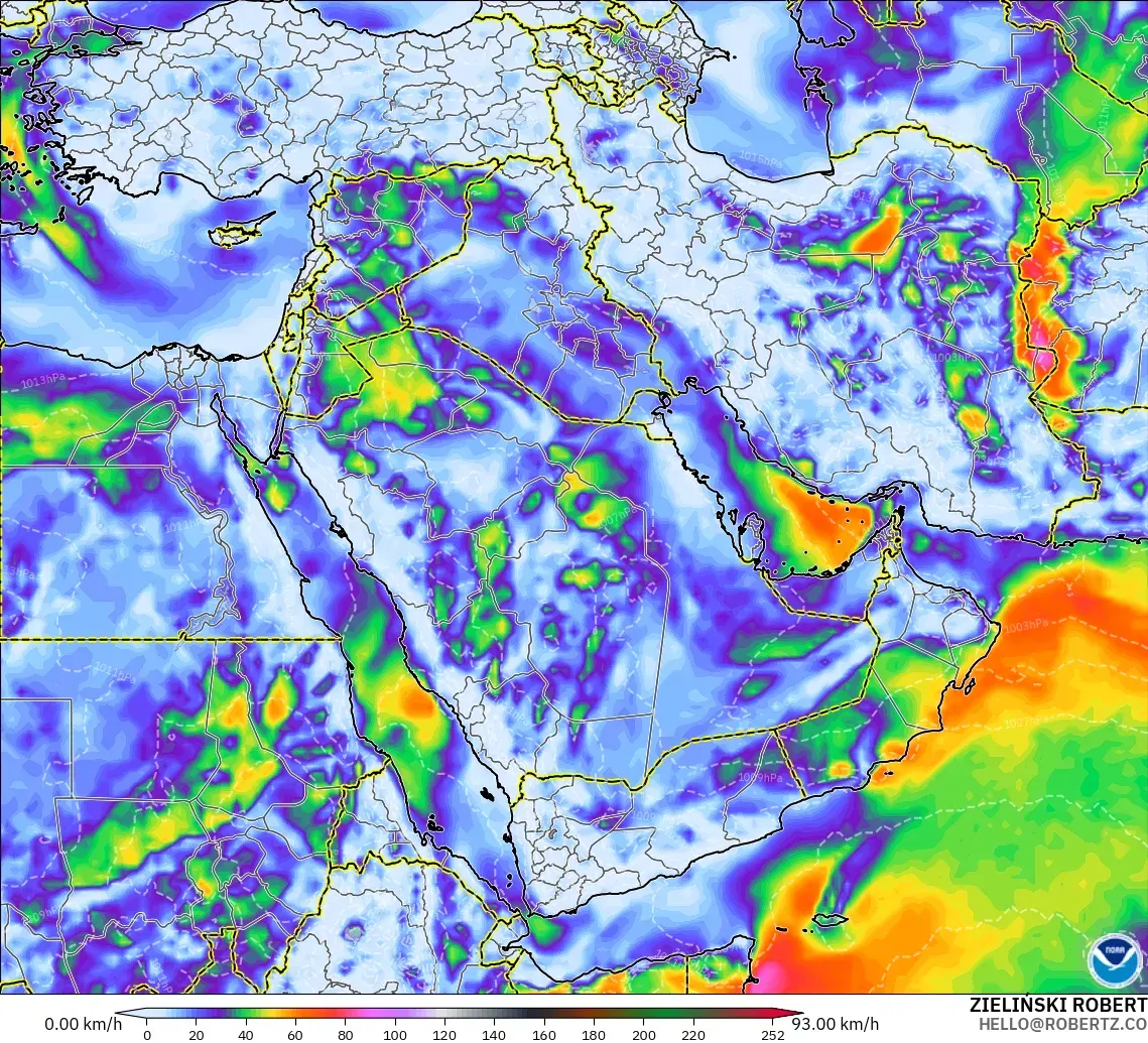 GFS modelo - Middle East, Wind Gusts Peak