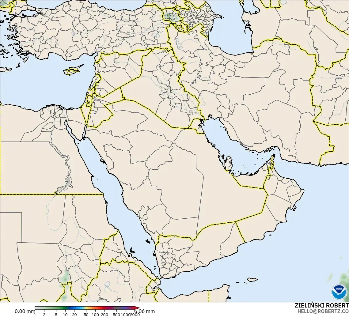 GFS modelo - Middle East, Precipitation Accumulation