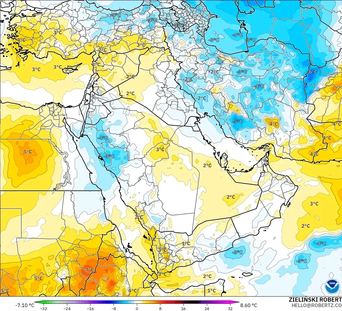 GFS model - Timur Tengah, Anomali Suhu 850 hPa