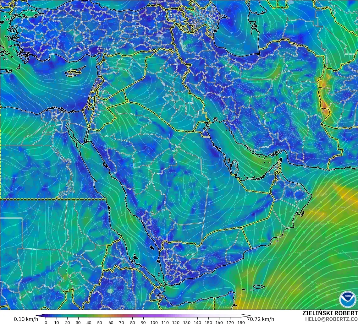 GFS modelo - Middle East, Wind at 10m