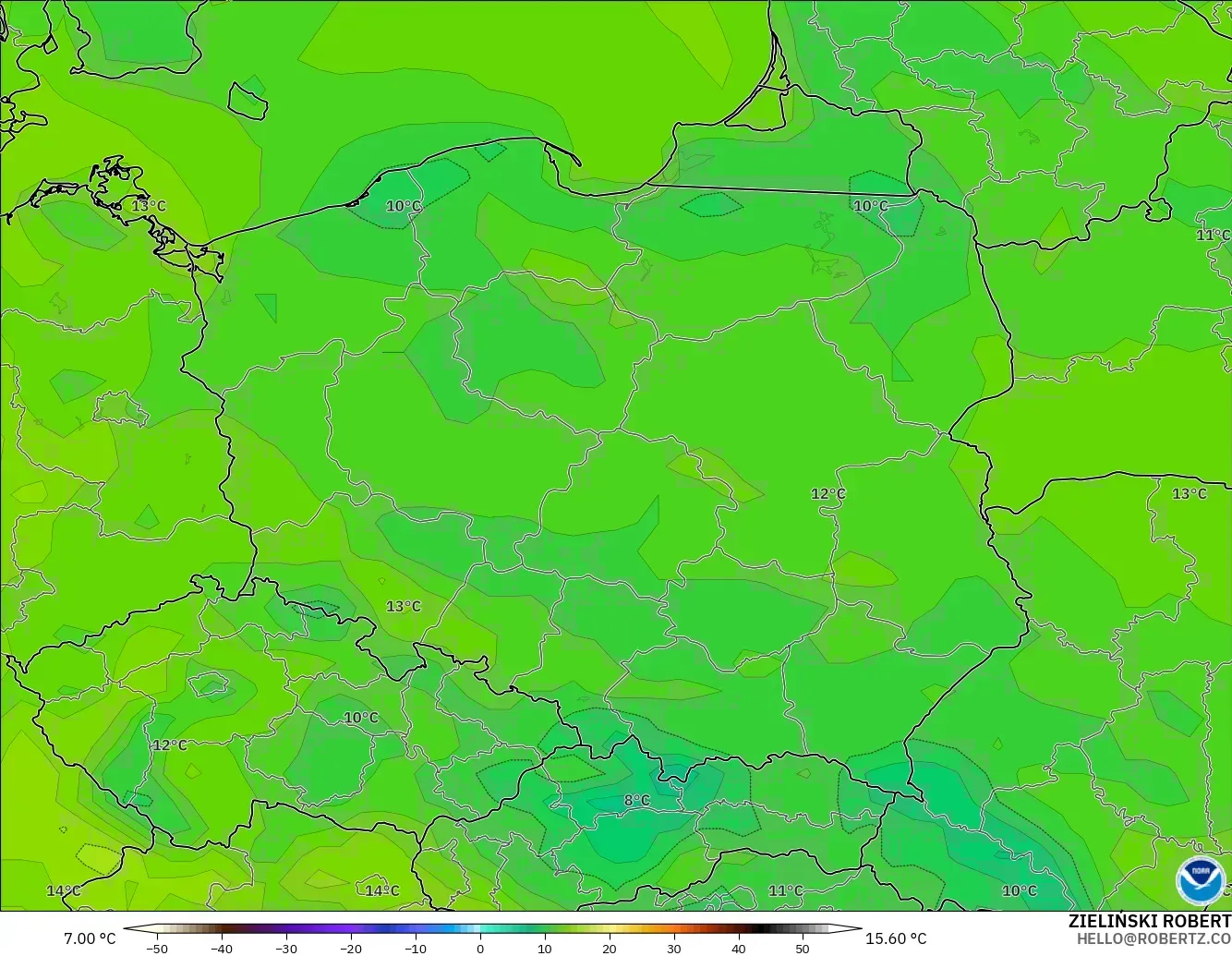 GFS model - Polandia, Titik Embun 2 m