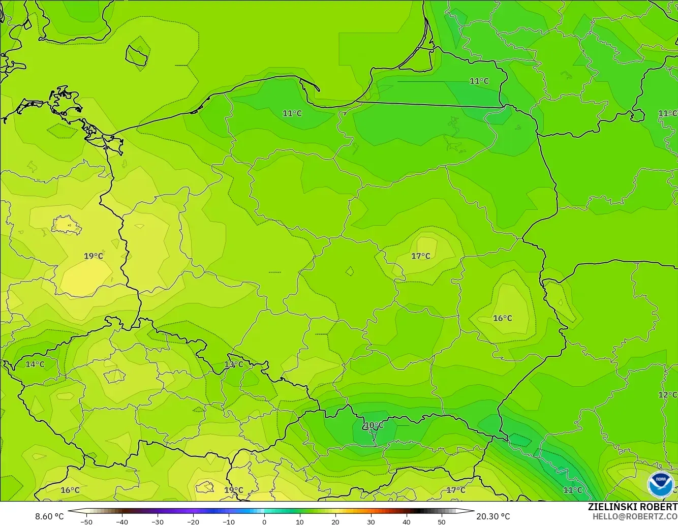 GFS model - Polandia, Suhu 2 m