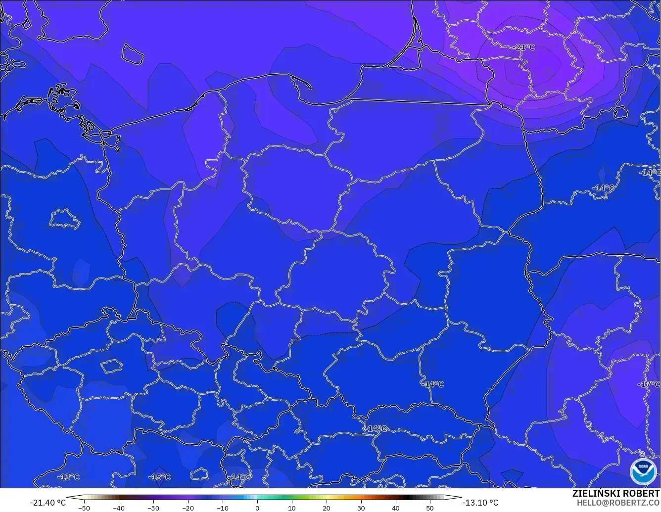 GFS modelo - Poland, Temperature at 500hPa