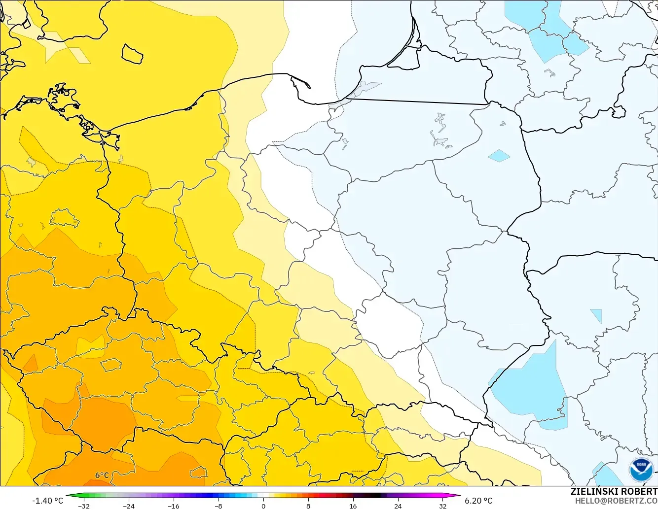 GFS modelo - Poland, Temperature at 850hPa Anomaly