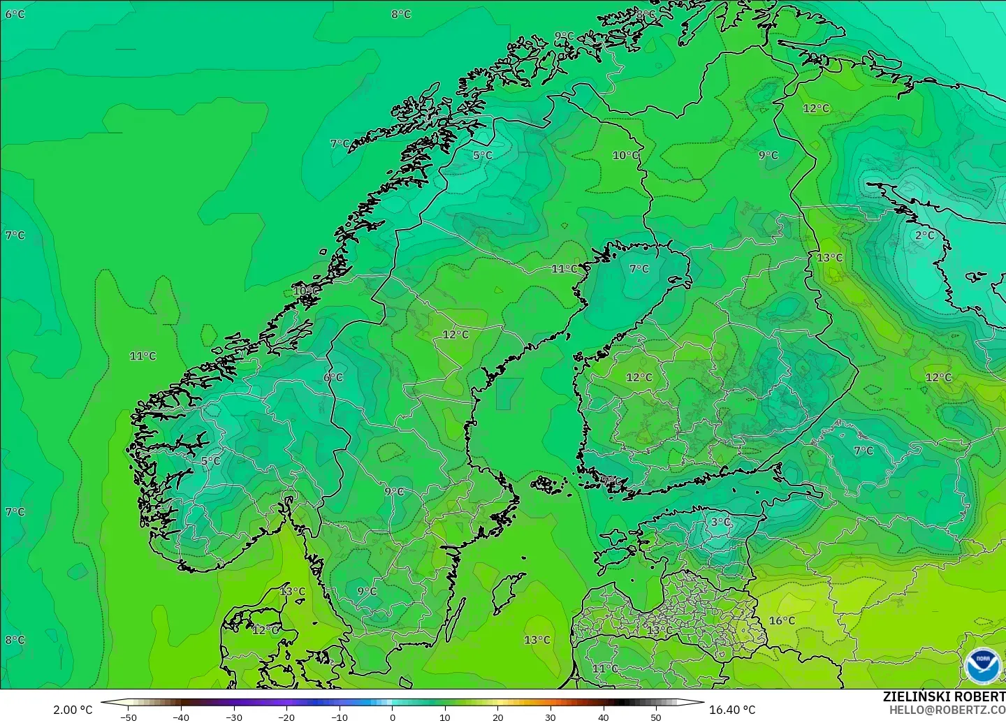 GFS modelo - Scandinavia, Dewpoint at 2m