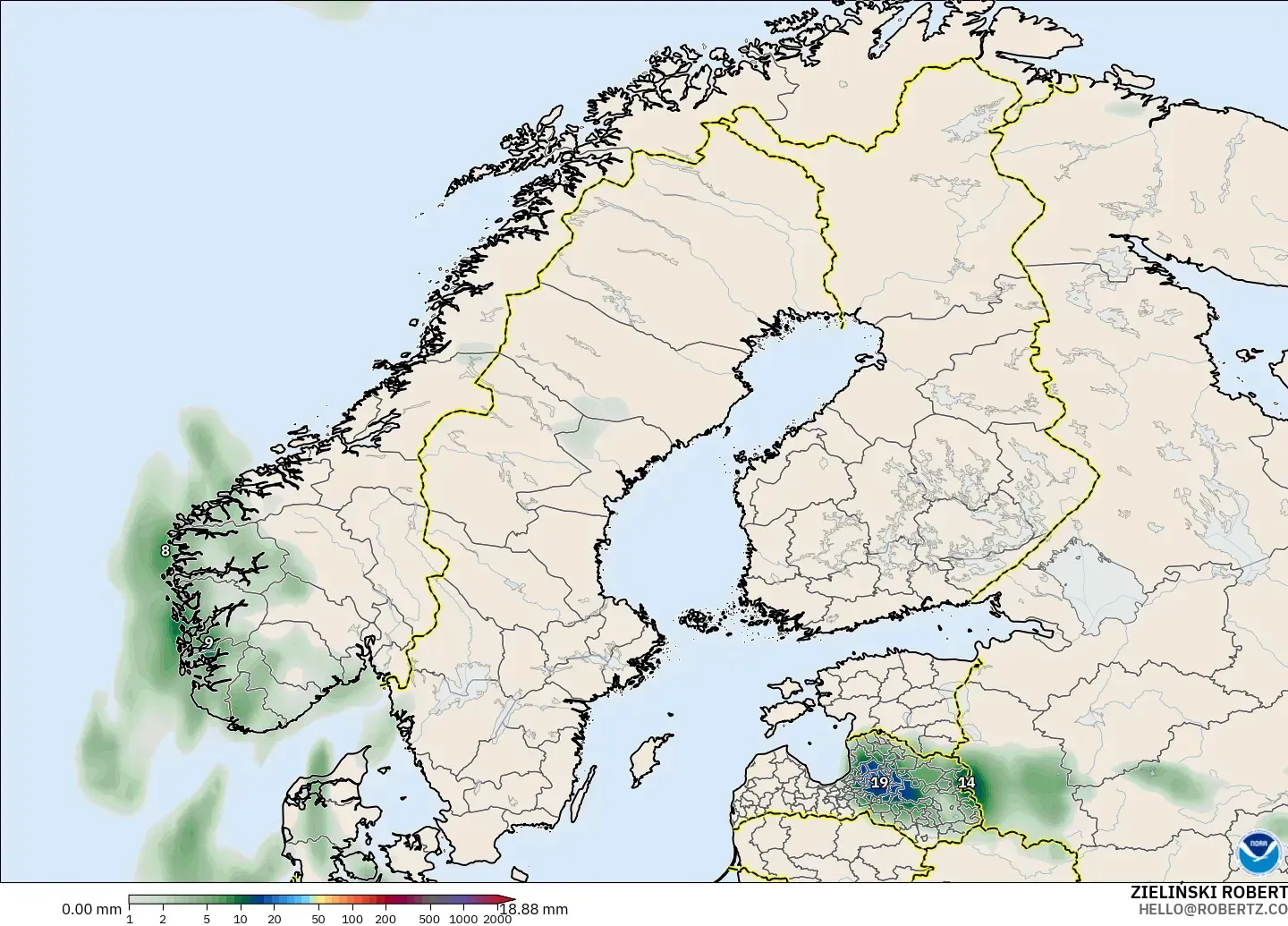 GFS modelo - Scandinavia, Precipitation Accumulation