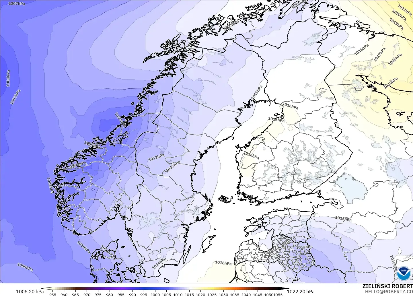 GFS model - Skandinavia, Tekanan