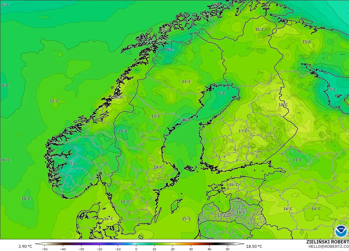 GFS model - Skandinavia, Suhu 2 m