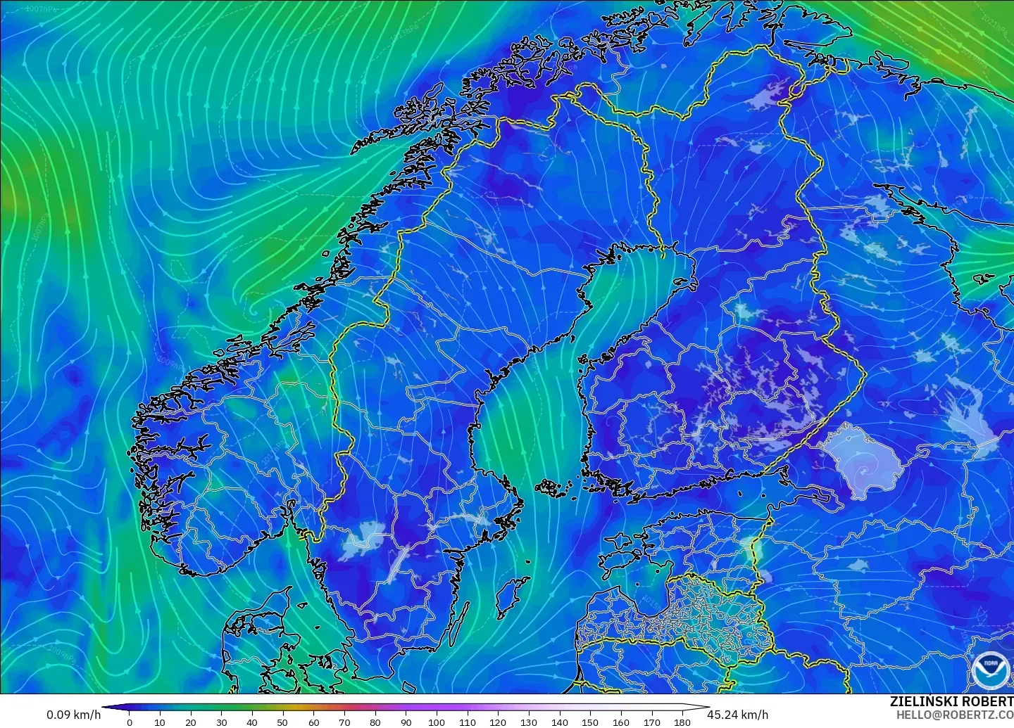 GFS modelo - Scandinavia, Wind at 10m