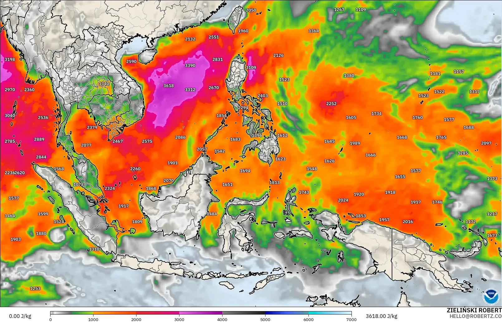 GFS modelo - South East Asia, CAPE