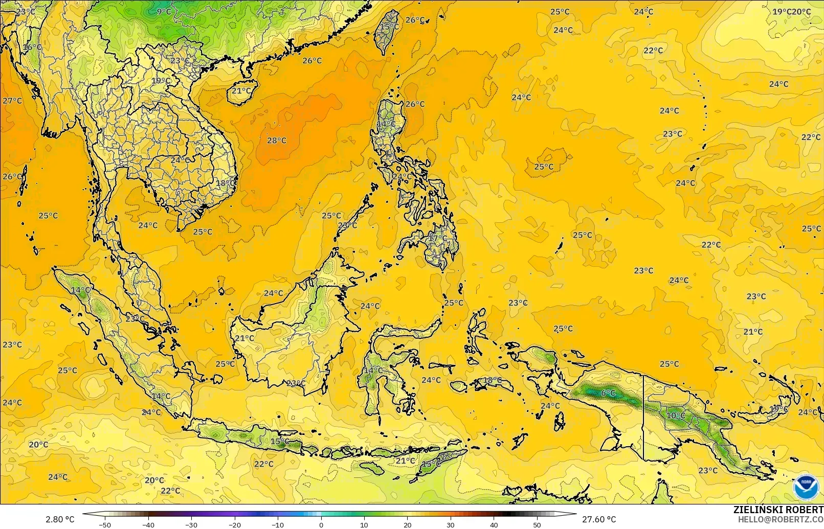 GFS model - Asia Tenggara, Titik Embun 2 m