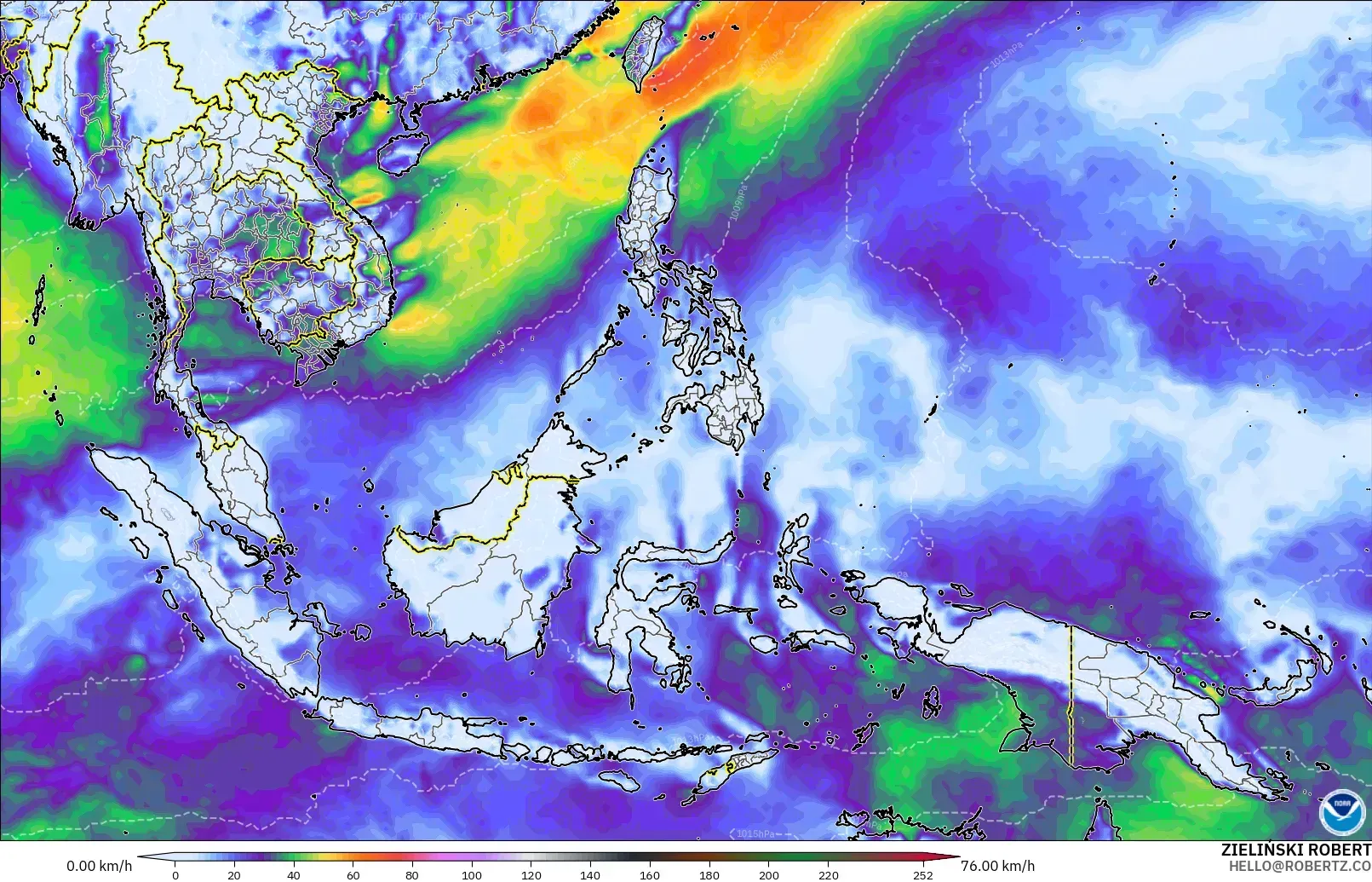 GFS model - Asia Tenggara, Hembusan Angin