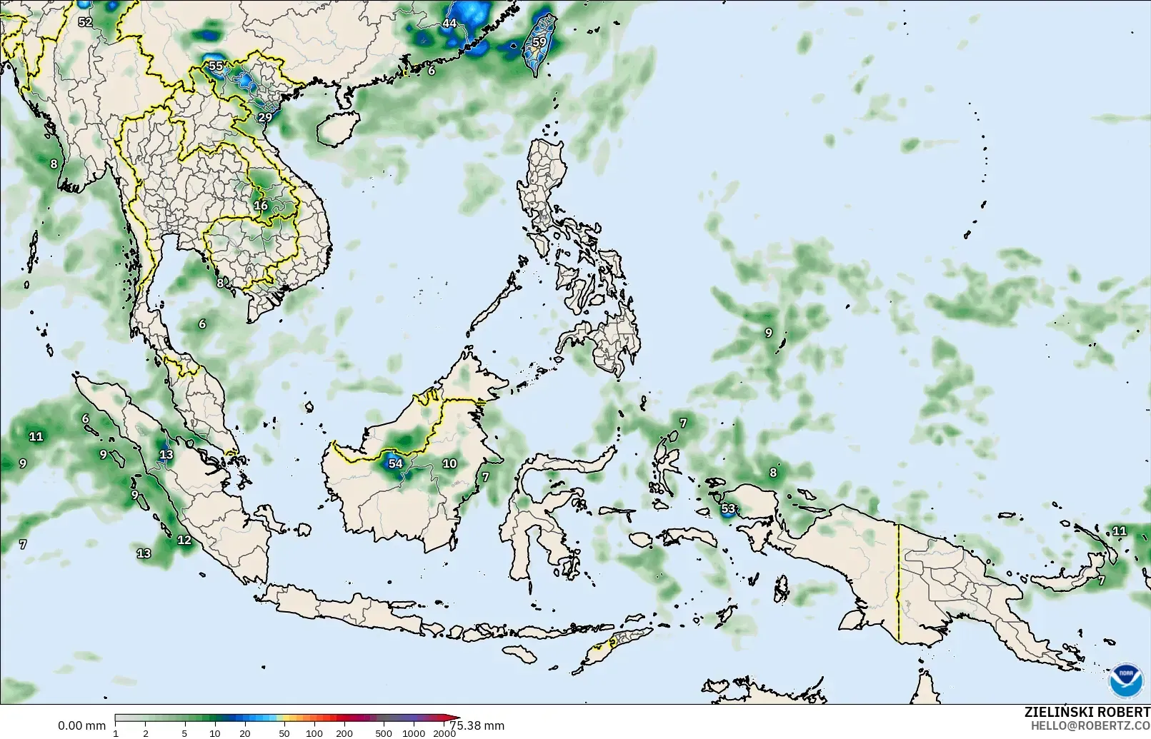 GFS modelo - South East Asia, Precipitation Accumulation