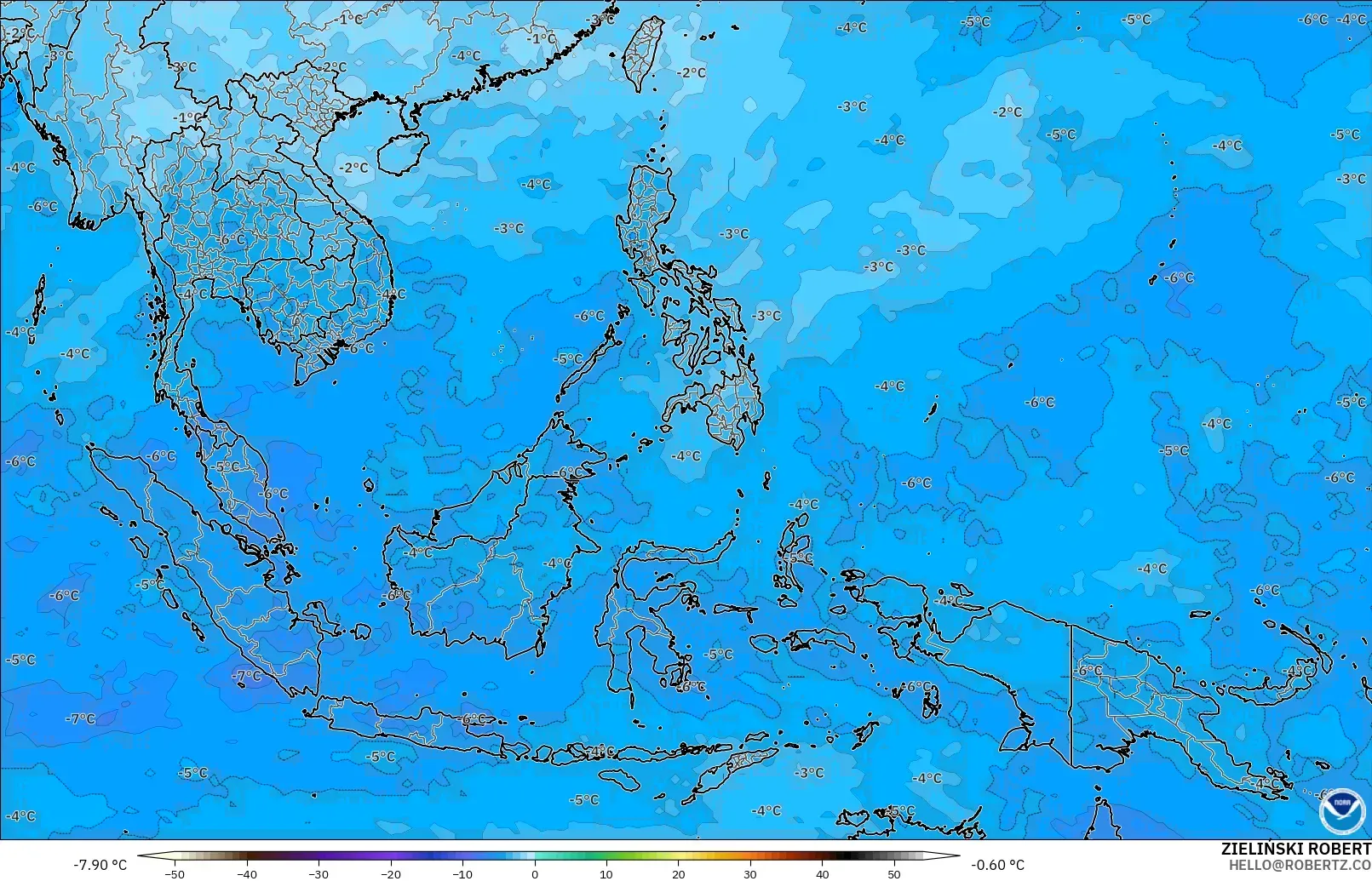 GFS modelo - South East Asia, Temperature at 500hPa