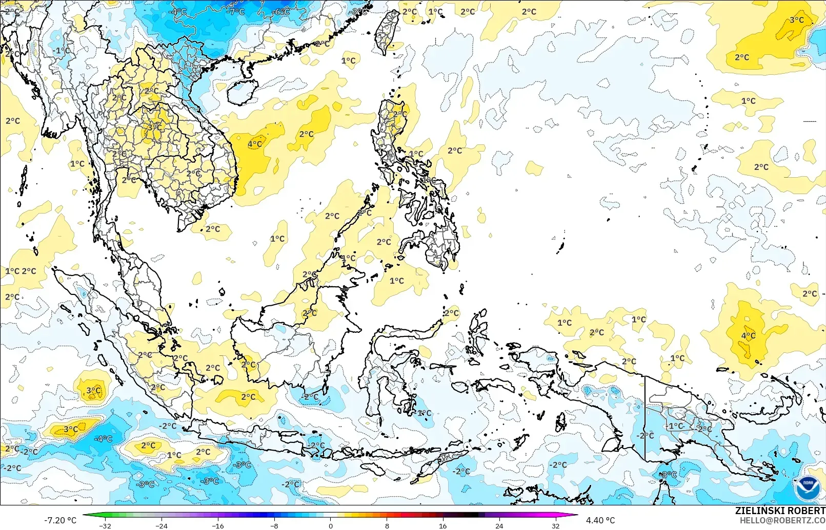 GFS model - Asia Tenggara, Anomali Suhu 850 hPa